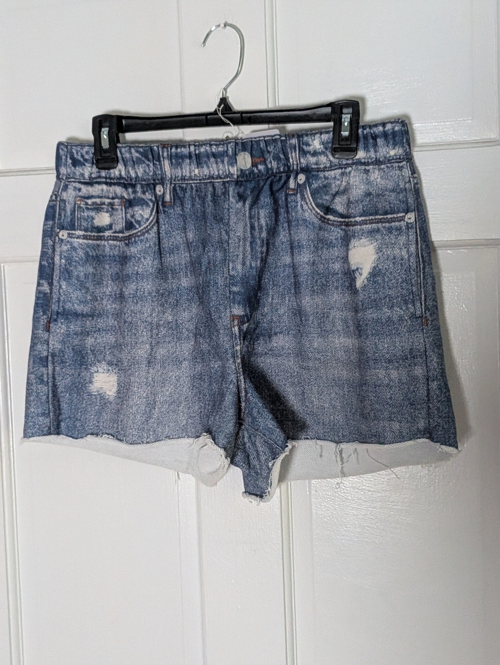 BLANKNYC Acid Wash Denim Shorts High Rise Distressed Pull-On Size L - Picture 2 of 4